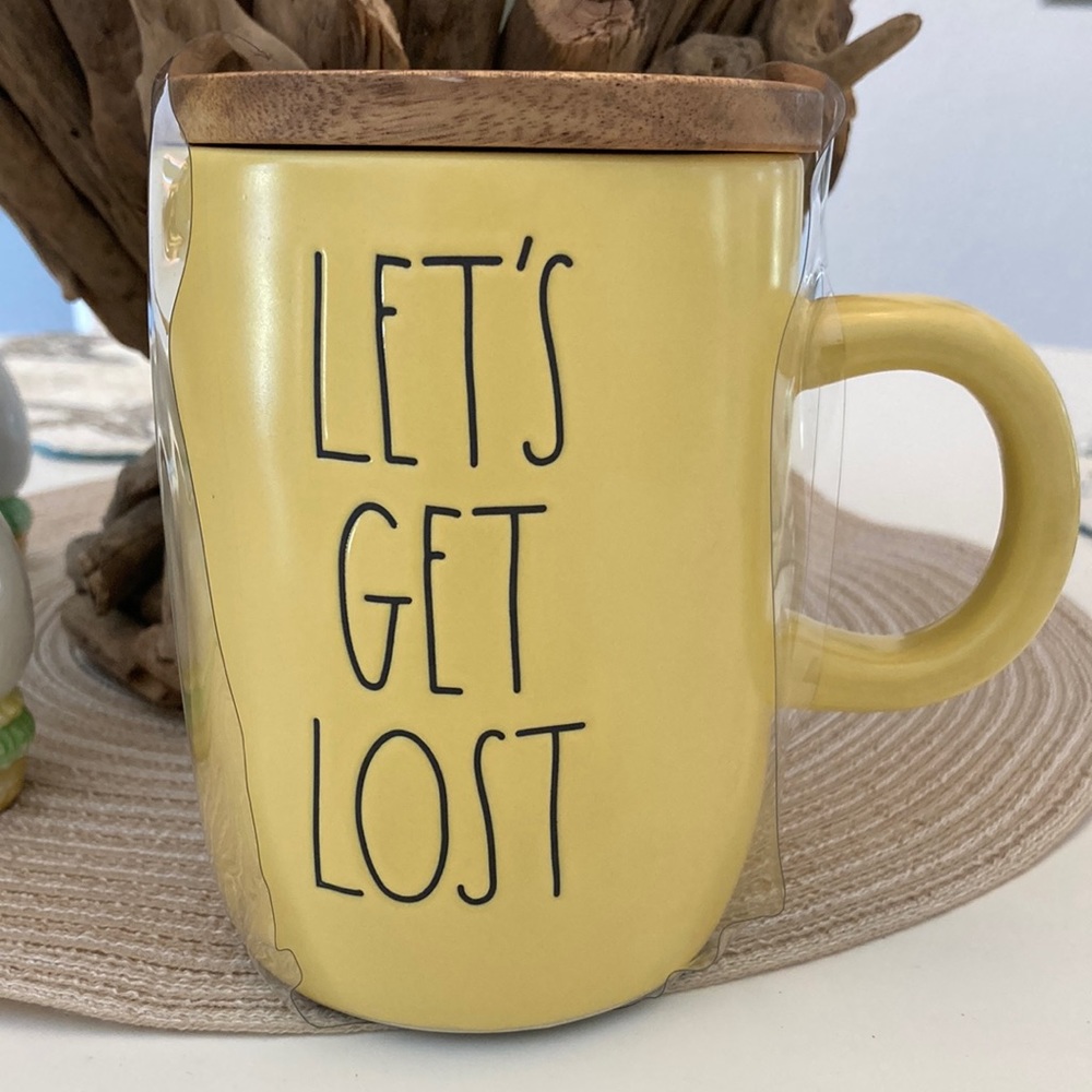 Rae Dunn LET’S GET LOST Mug with lid Great addition to your collection